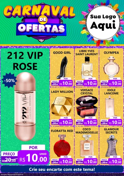 Modelo de Encarte para Encarte A4 Vertical com o tema Carnaval de Ofertas para Perfumes