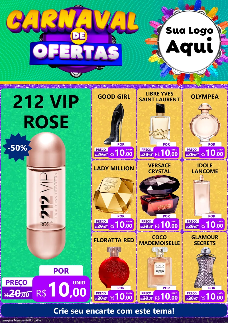 Modelo de Encarte para Encarte A4 Vertical com o tema Carnaval de Ofertas para Perfumes