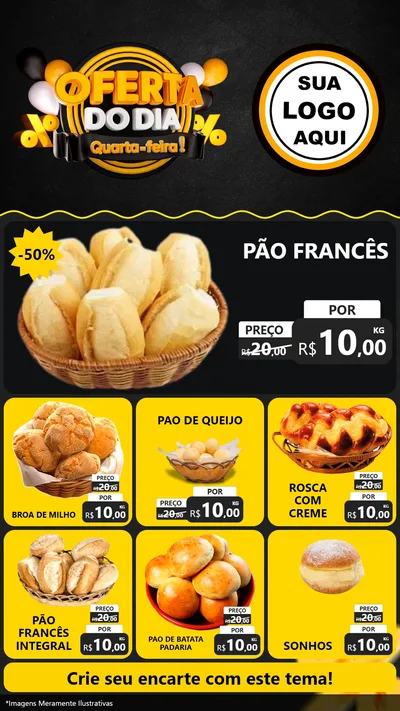 Modelo de Rede Social para Stories com o tema Oferta do Dia - Quarta Feira! para Padaria