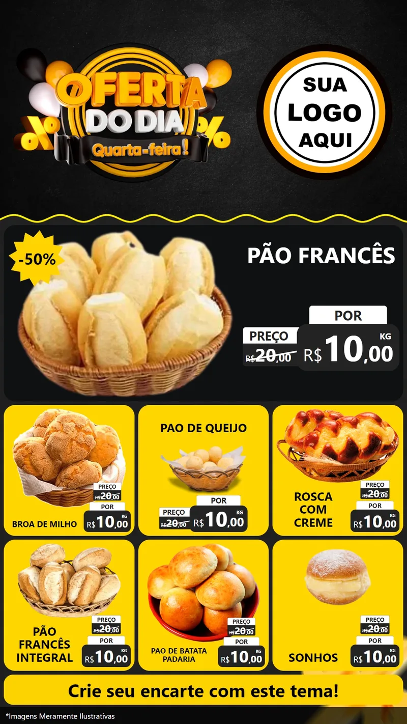 Modelo de Rede Social para Stories com o tema Oferta do Dia - Quarta Feira! para Padaria
