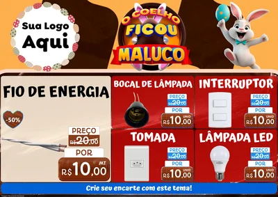 Modelo de Encarte para Encarte A4 Horizontal com o tema O Coelho Ficou Maluco - Páscoa para Materiais Elétricos
