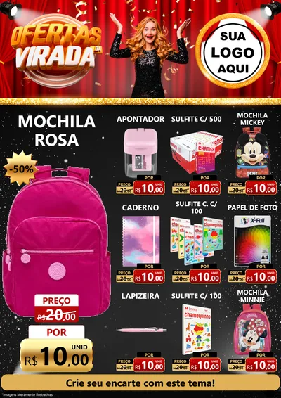 Modelo de Encarte para Encarte A4 Vertical com o tema Ofertas da Virada para Papelaria