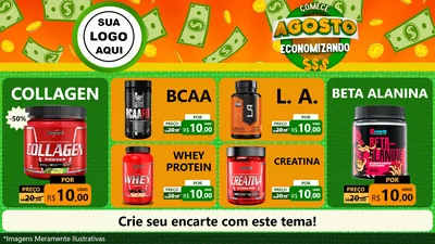 Modelo de TV para TV Horizontal com o tema Comece Agosto Economizando para Suplementos alimentares