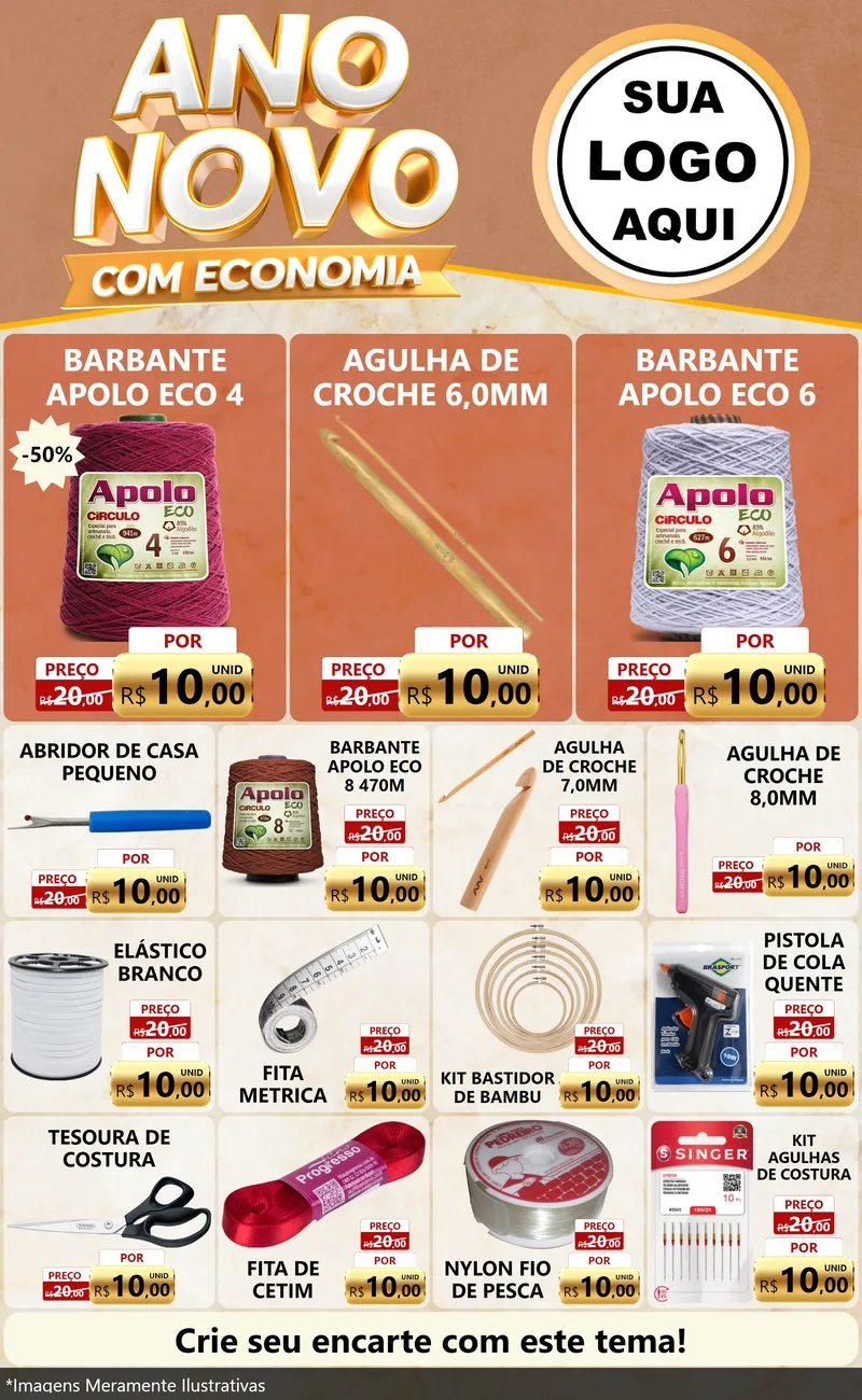 Modelo de Encarte para Encarte Grande com o tema Ano Novo Com Economia para Armarinho e Aviamentos