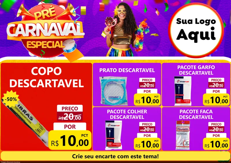 Modelo de Encarte para Encarte A4 Horizontal com o tema Pré-Carnaval Especial para Embalagens