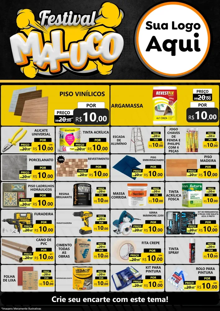 Modelo de Encarte para Encarte A4 Vertical com o tema Festival Maluco para Material para Construção