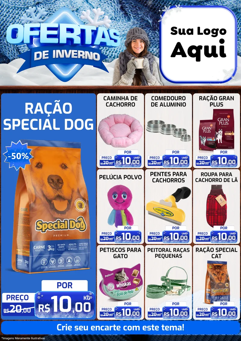 Modelo de Encarte para Encarte A4 Vertical com o tema Ofertas de Inverno para Pet Shop