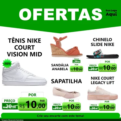 Modelo de Rede Social para Feed Facebook com o tema Ofertas Verde Cartaz para Calçados