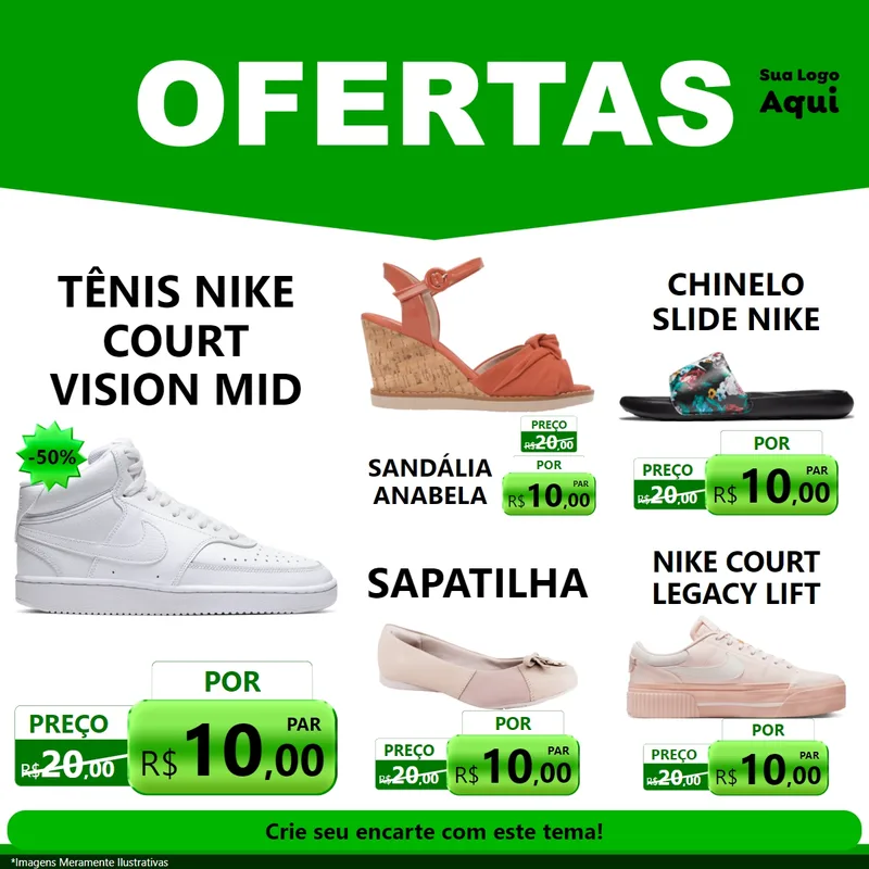 Modelo de Rede Social para Feed Facebook com o tema Ofertas Verde Cartaz para Calçados