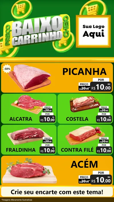 Modelo de TV para TV Vertical com o tema Preço Baixo Carrinho Cheio para Açougue