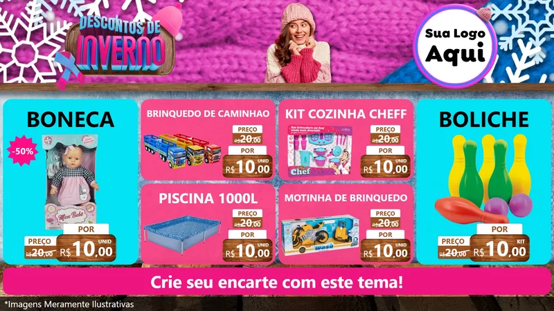 Modelo de TV para TV Horizontal com o tema Descontos de Inverno para Brinquedos