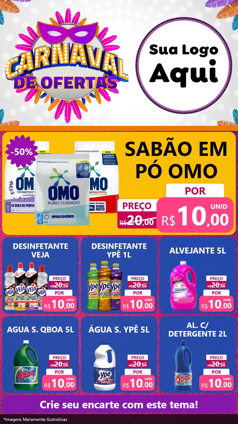 Modelo de Rede Social para Stories com o tema Carnaval de Ofertas para Produtos de Limpeza