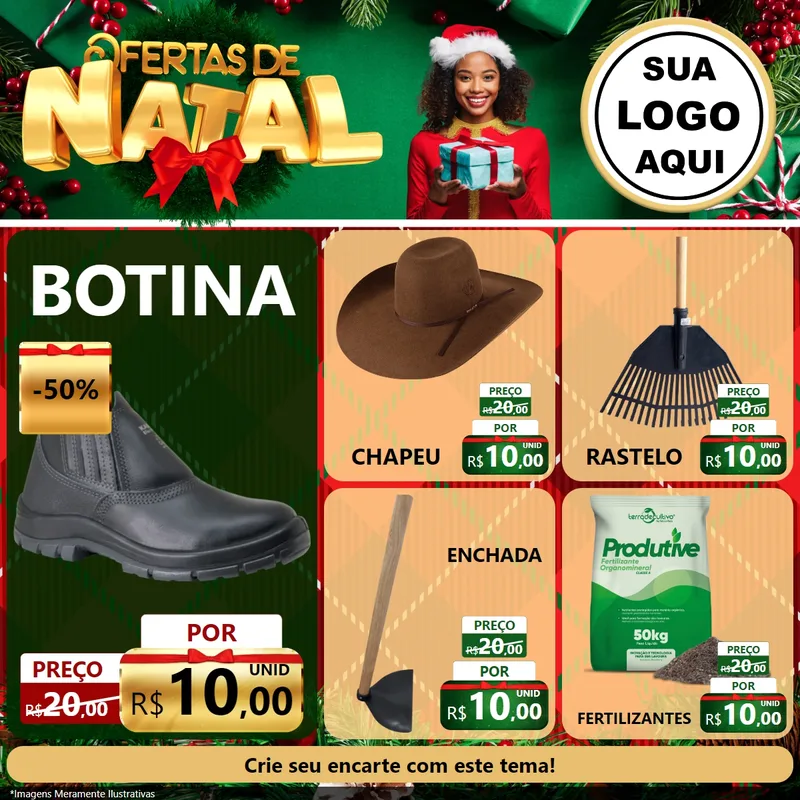 Modelo de Rede Social para Feed Facebook com o tema Ofertas de Natal para Agropecuária