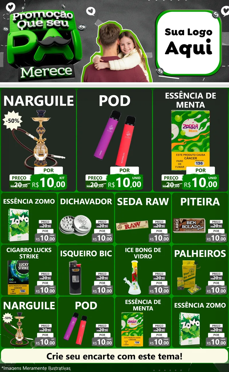Modelo de Encarte para Encarte Grande com o tema Promoção Que seu Pai Merece para Tabacaria