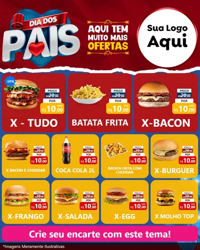 Modelo de Rede Social para Feed Instagram com o tema Dia dos Pais para Hamburgueria