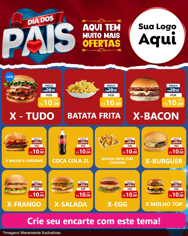 Modelo de Rede Social para Feed Instagram com o tema Dia dos Pais para Hamburgueria