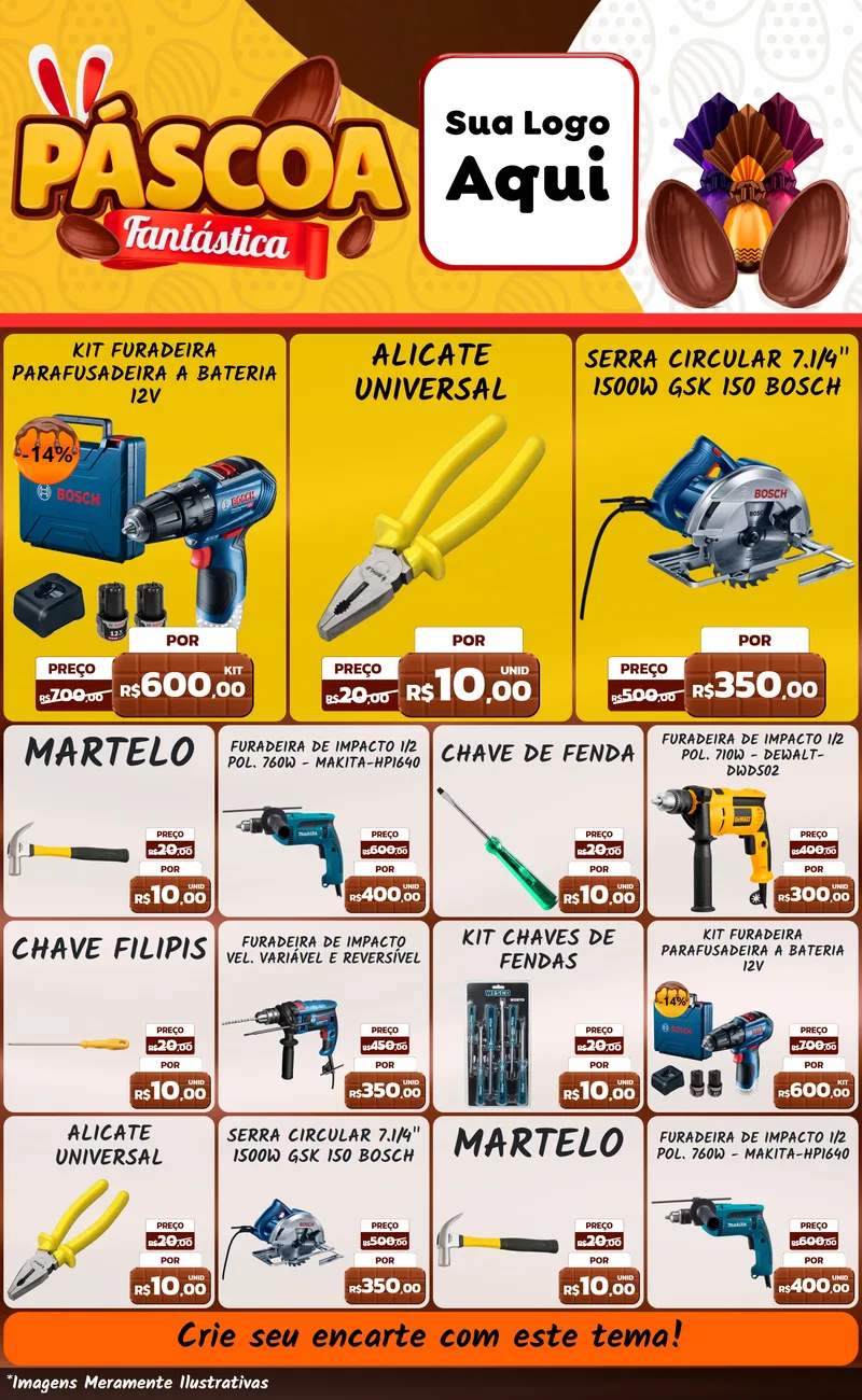 Modelo de Encarte para Encarte Grande com o tema Páscoa Fantástica para Maquinas e Ferramentas