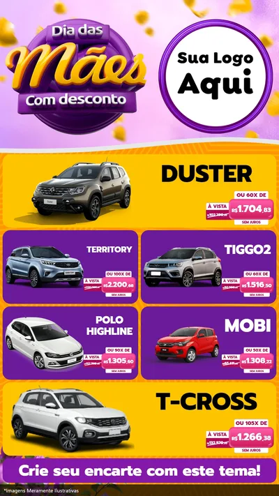 Modelo de TV para TV Vertical com o tema Dia das Mães com Desconto para Concessionaria de Carros