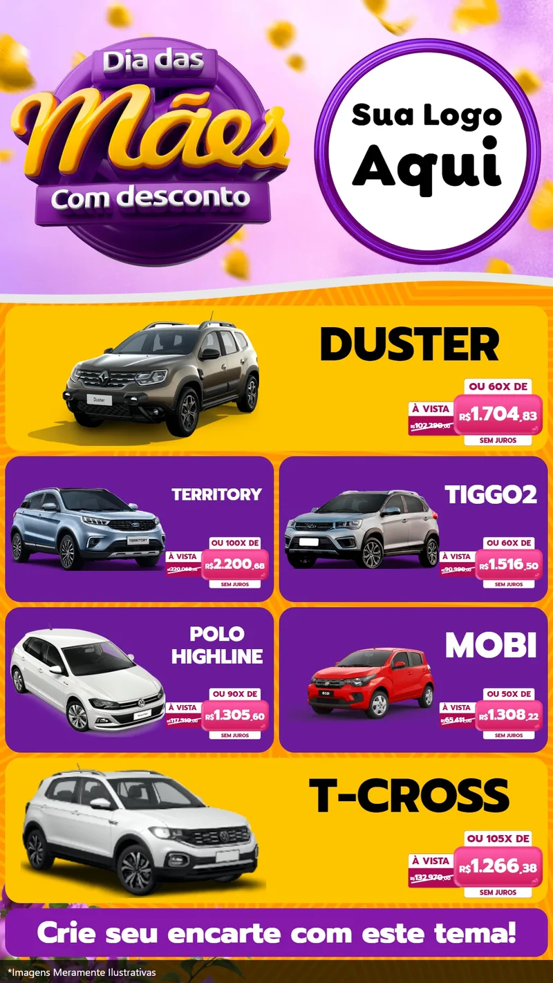 Modelo de TV para TV Vertical com o tema Dia das Mães com Desconto para Concessionaria de Carros
