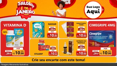 Modelo de TV para TV Horizontal com o tema Saldão de Janeiro para Farmácia