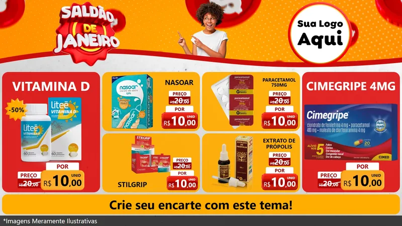 Modelo de TV para TV Horizontal com o tema Saldão de Janeiro para Farmácia
