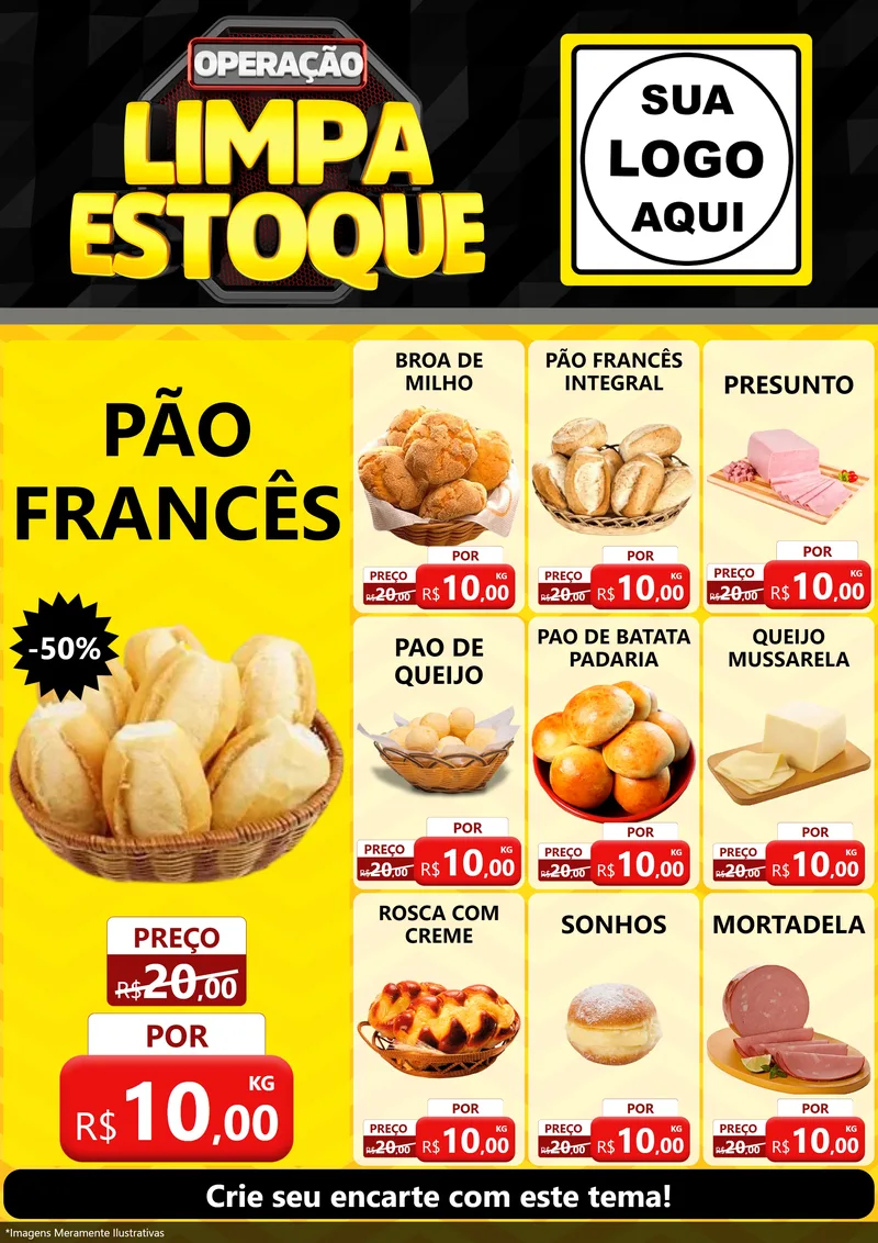 Modelo de Encarte para Encarte A4 Vertical com o tema Operação Limpa Estoque para Padaria