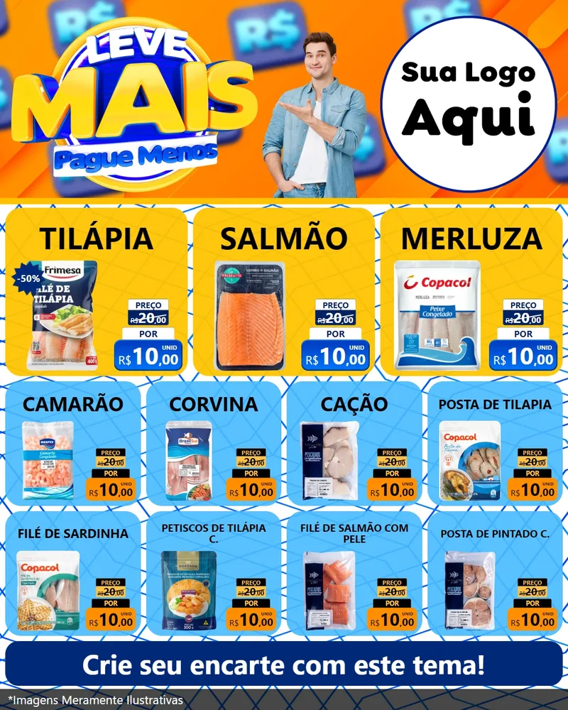Modelo de Rede Social para Feed Instagram com o tema Leve Mais, Pague Menos para Peixaria