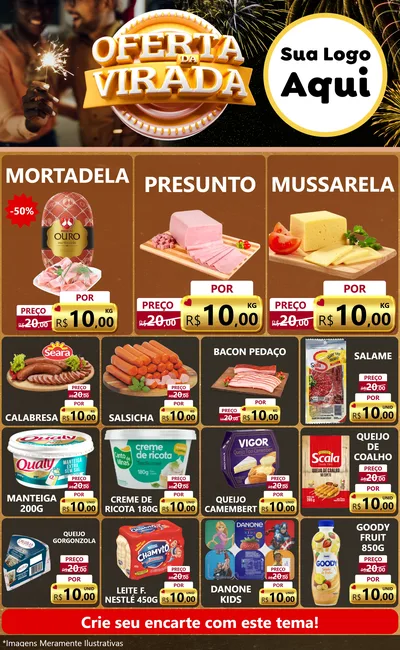 Modelo de Encarte para Encarte Grande com o tema Oferta da Virada para Frios e Laticínios