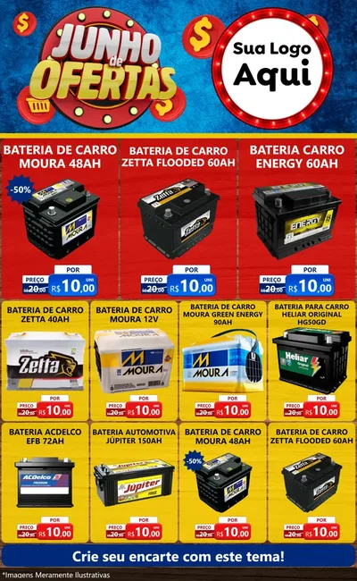 Modelo de Encarte para Encarte Grande com o tema Junho de Ofertas para Baterias Elétricas