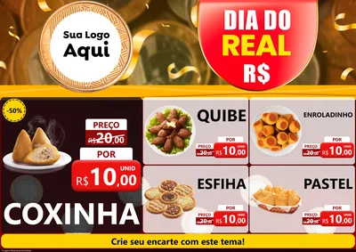 Modelo de Encarte para Encarte A4 Horizontal com o tema Dia do Real para Salgadaria
