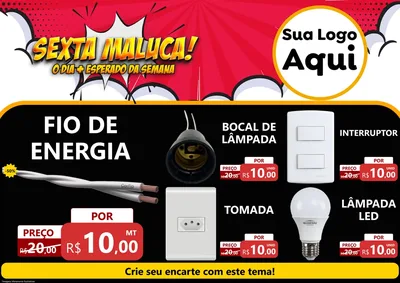 Modelo de Encarte para Encarte A4 Horizontal com o tema Sexta Maluca! para Materiais Elétricos
