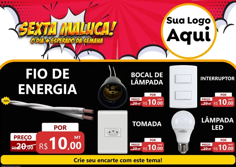 Modelo de Encarte para Encarte A4 Horizontal com o tema Sexta Maluca! para Materiais Elétricos