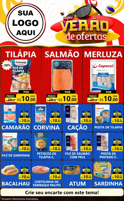 Modelo de Encarte para Encarte Grande com o tema Super Verão de Ofertas para Peixaria