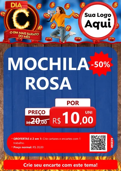 Modelo de Cartaz para Cartaz A4 Vertical com o tema Dia C - O Dia Mais Barato Do Mês para Papelaria