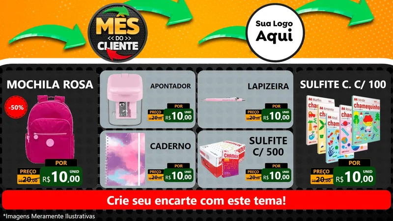Modelo de TV para TV Horizontal com o tema Mês do Cliente para Papelaria