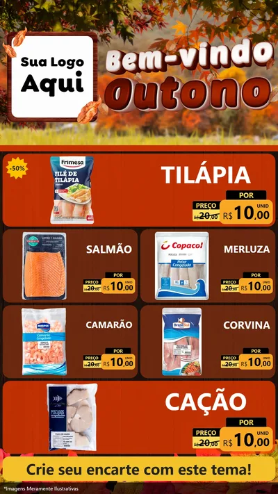 Modelo de TV para TV Vertical com o tema Bem-vindo Outono para Peixaria