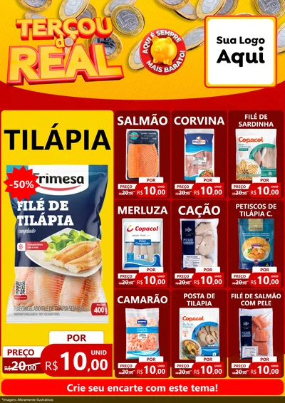 Modelo de Encarte para Encarte A4 Vertical com o tema Terçou do Real para Peixaria