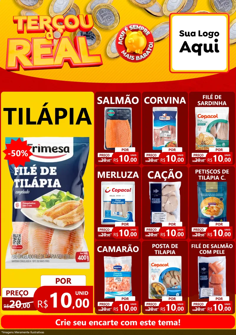 Modelo de Encarte para Encarte A4 Vertical com o tema Terçou do Real para Peixaria