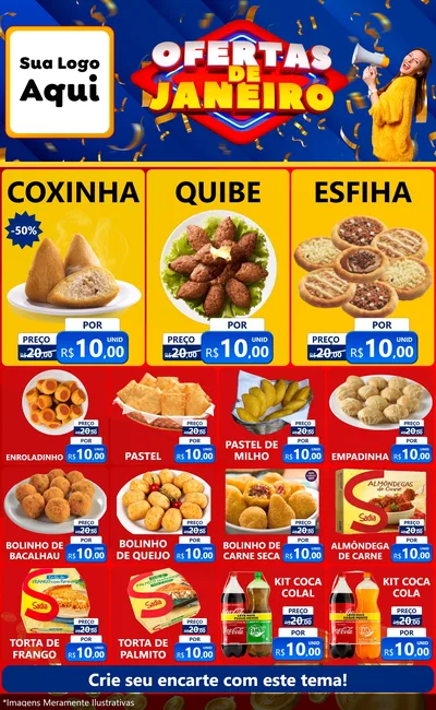 Modelo de Encarte para Encarte Grande com o tema Ofertas de Janeiro para Salgadaria