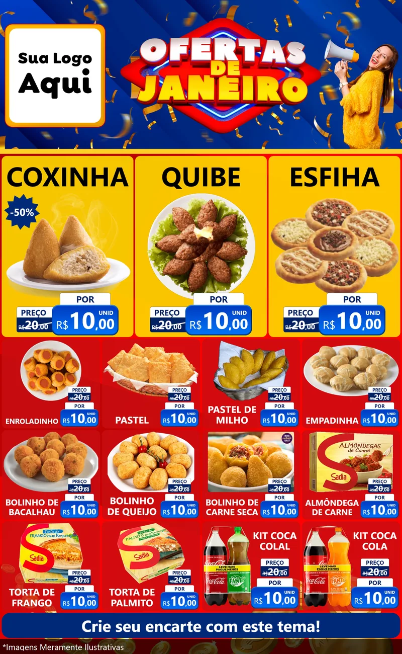 Modelo de Encarte para Encarte Grande com o tema Ofertas de Janeiro para Salgadaria