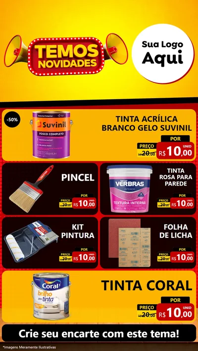 Modelo de TV para TV Vertical com o tema Temos Novidades para Tintas e Ferramentas