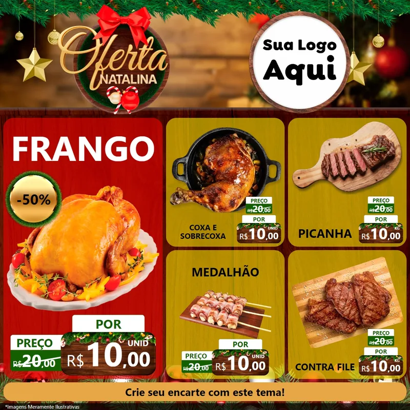 Modelo de Rede Social para Feed Facebook com o tema Ofertas Natalina para Assados