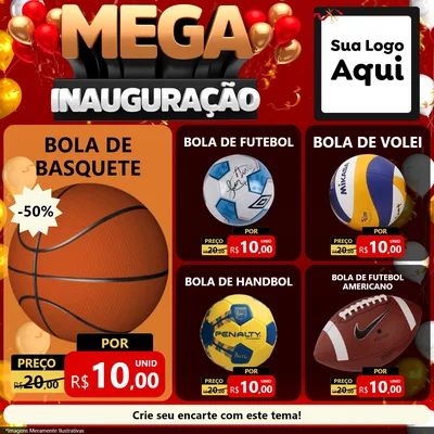 Modelo de Rede Social para Feed Facebook com o tema Mega Inauguração para Artigos Esportivos