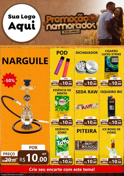Modelo de Encarte para Encarte A4 Vertical com o tema Promoção Namorados para Tabacaria