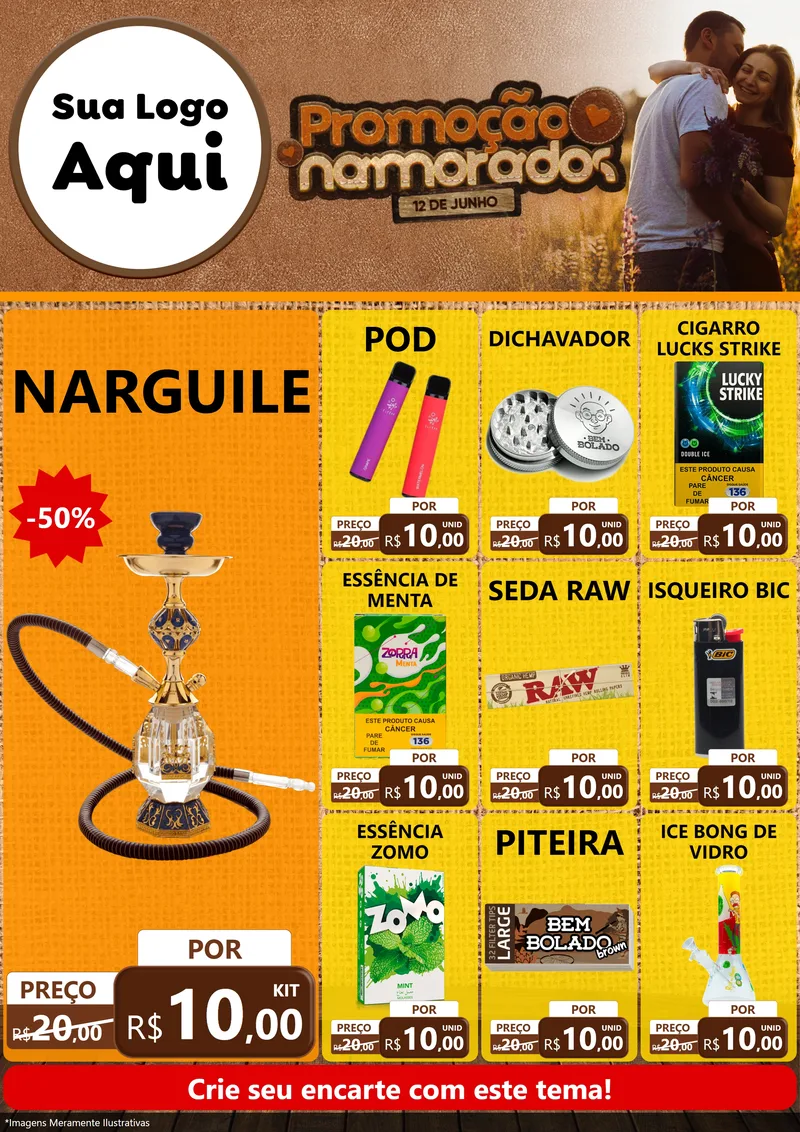 Modelo de Encarte para Encarte A4 Vertical com o tema Promoção Namorados para Tabacaria