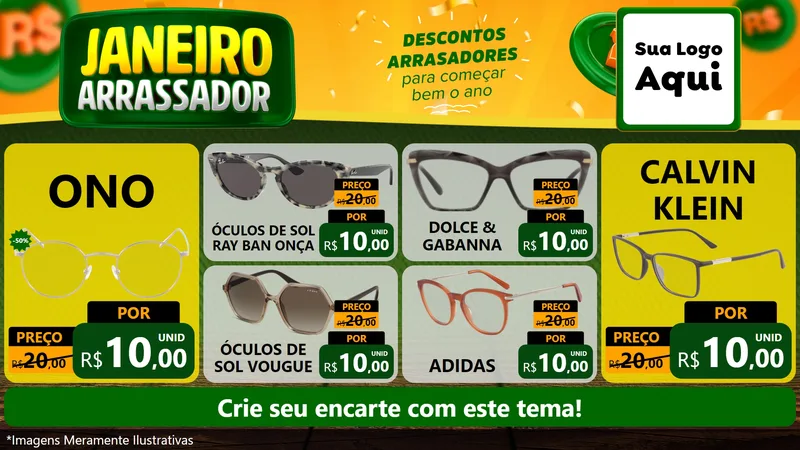 Modelo de TV para TV Horizontal com o tema Janeiro Arrasador para Óticas