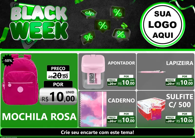 Modelo de Encarte para Encarte A4 Horizontal com o tema Black Week para Papelaria