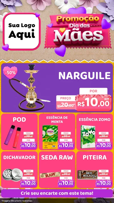 Modelo de Rede Social para Stories com o tema Promoção Dia das Mães para Tabacaria