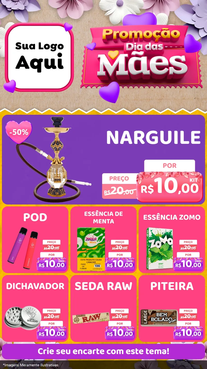 Modelo de Rede Social para Stories com o tema Promoção Dia das Mães para Tabacaria