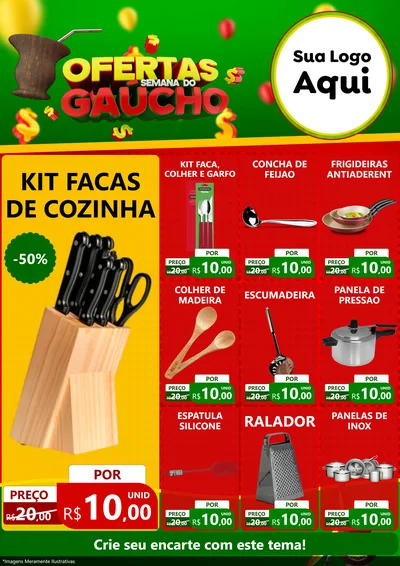 Modelo de Encarte para Encarte A4 Vertical com o tema Ofertas Semana Do Gaúcho para Utilidades Domésticas